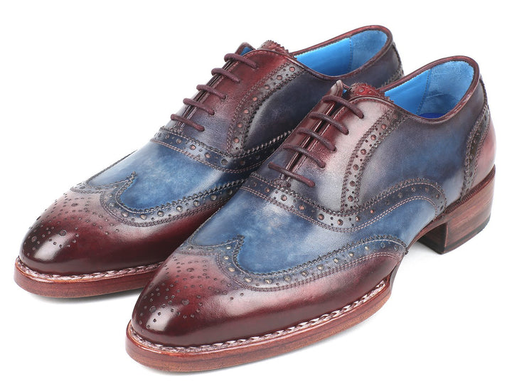 Paul Parkman Goodyear Welted Two Tone Wingtip Oxfords Blue & Bordeaux (ID#27LD77)