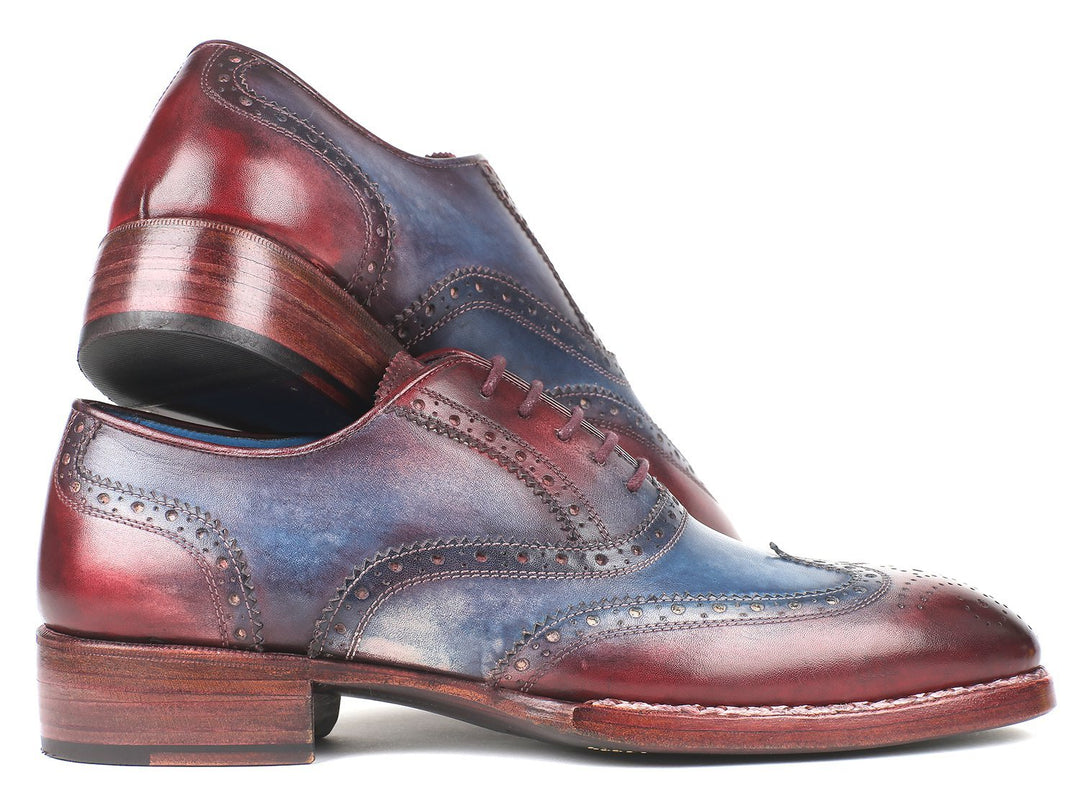 Paul Parkman Goodyear Welted Two Tone Wingtip Oxfords Blue & Bordeaux (ID#27LD77)