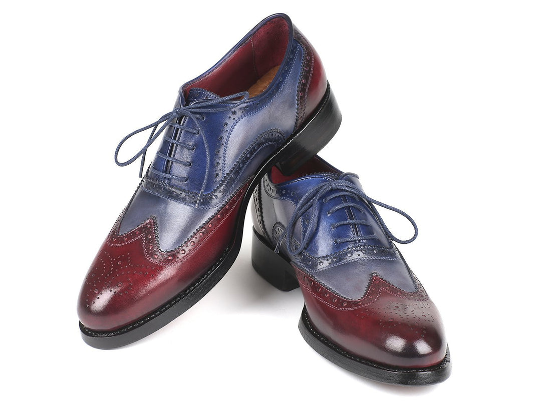 Paul Parkman Wingtip Oxfords Goodyear Welted Bordeuax Grey Blue (ID#BR027GRBL)