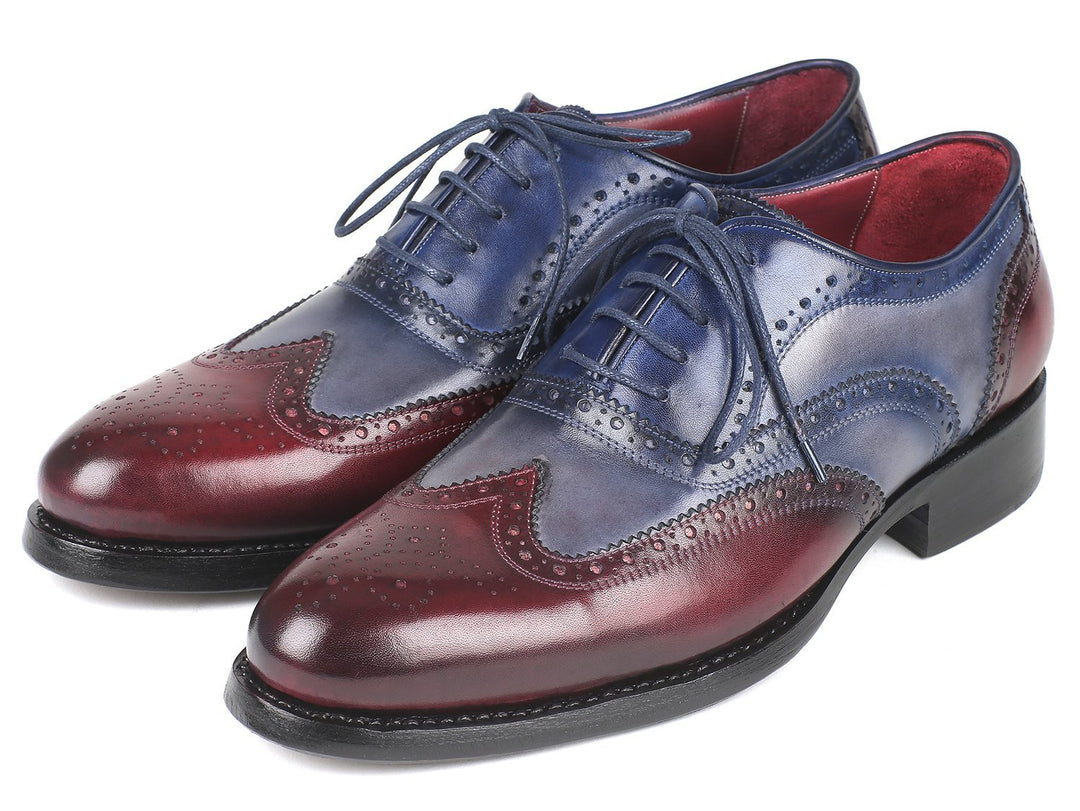 Paul Parkman Wingtip Oxfords Goodyear Welted Bordeuax Grey Blue (ID#BR027GRBL)