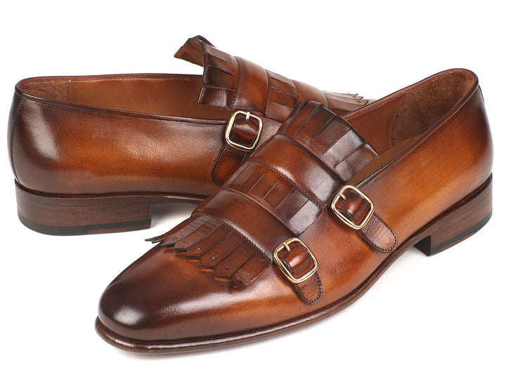 Paul Parkman Men's Brown Kiltie Double Monkstraps (ID#ST37VF)