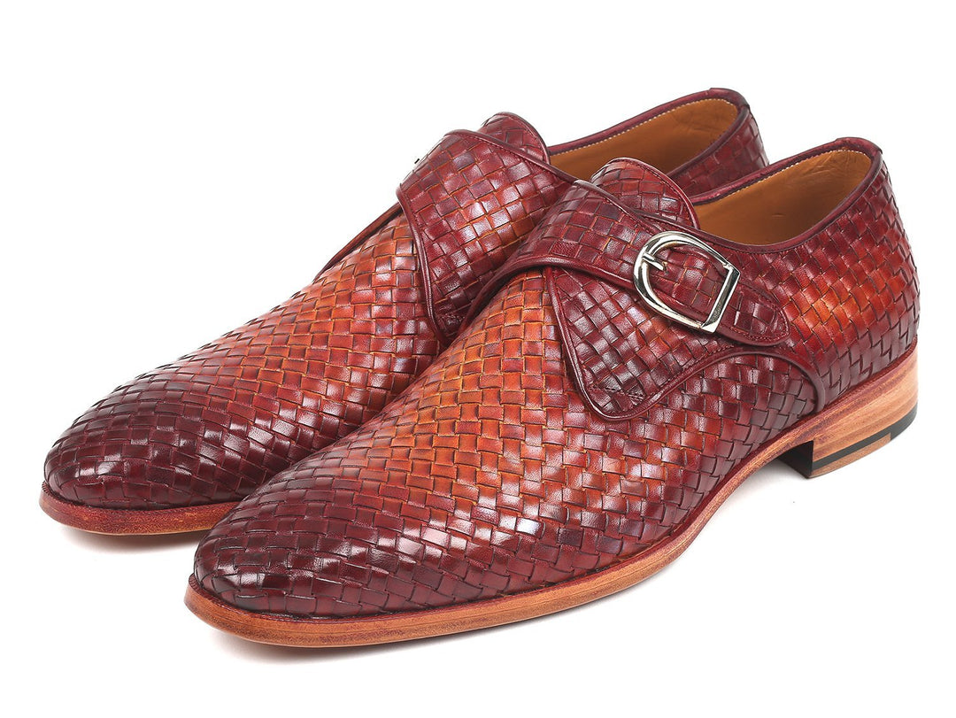 Paul Parkman Reddish Brown Woven Leather Single Monkstraps (ID#011WN57)