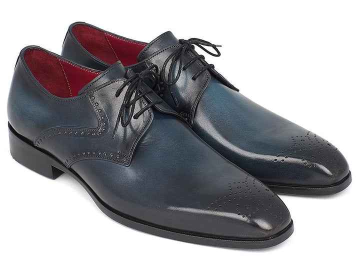 Paul Parkman Men's Navy & Blue Medallion Toe Derby Shoes (ID#6584-NAVY)