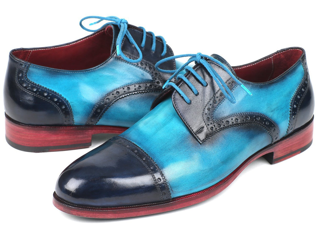 Paul Parkman Two Tone Cap-Toe Derby Shoes Blue & Turquoise (ID#046-TRQ)