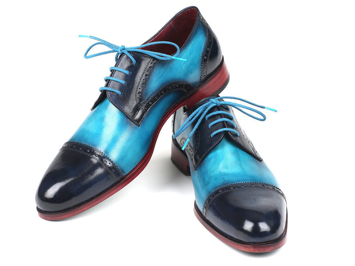 Paul Parkman Two Tone Cap-Toe Derby Shoes Blue & Turquoise (ID#046-TRQ)