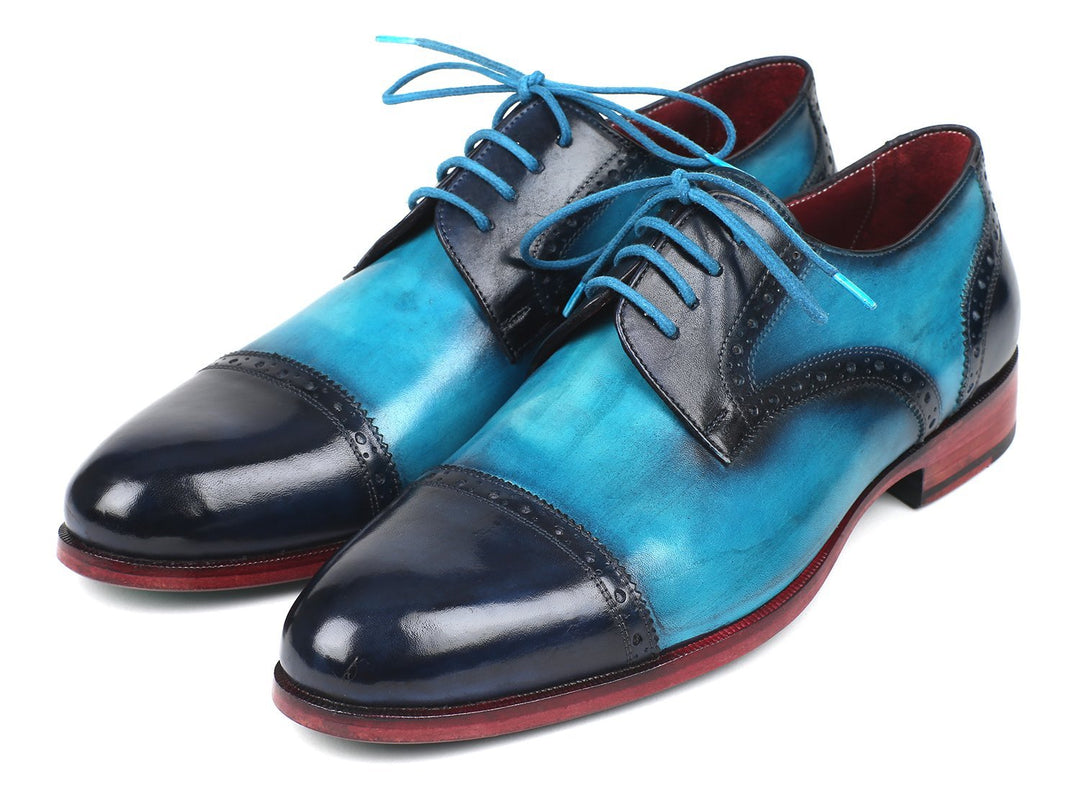 Paul Parkman Two Tone Cap-Toe Derby Shoes Blue & Turquoise (ID#046-TRQ)