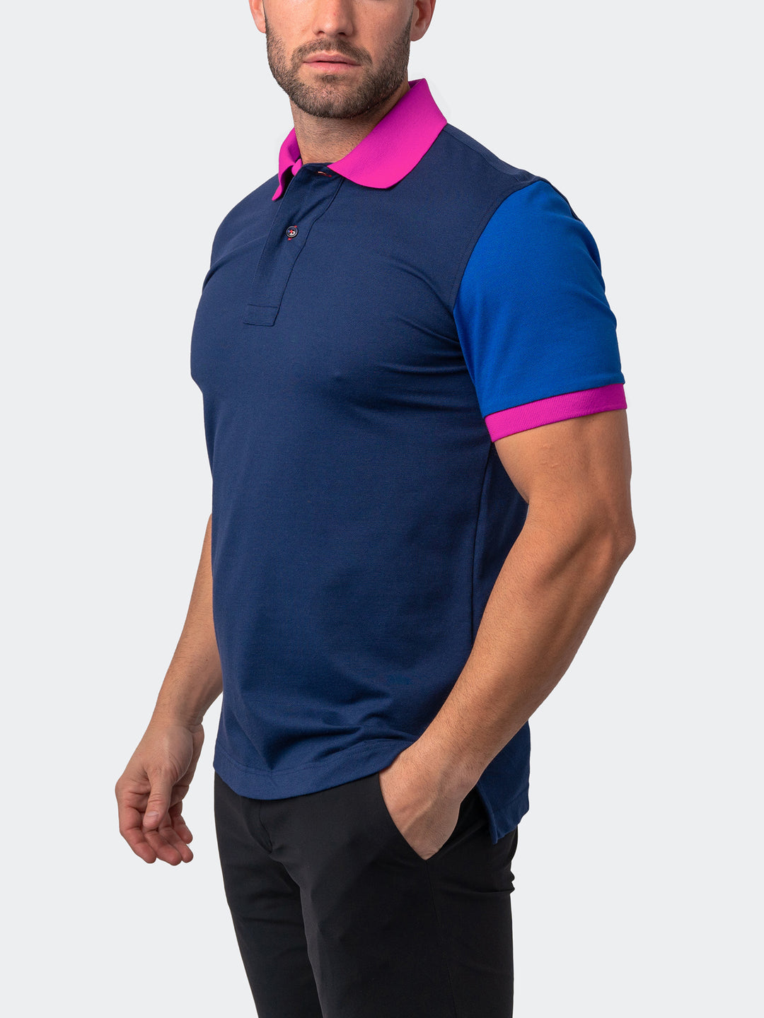 Maceoo Short Sleeves Polo | Polo Mozart Block Tip Blue