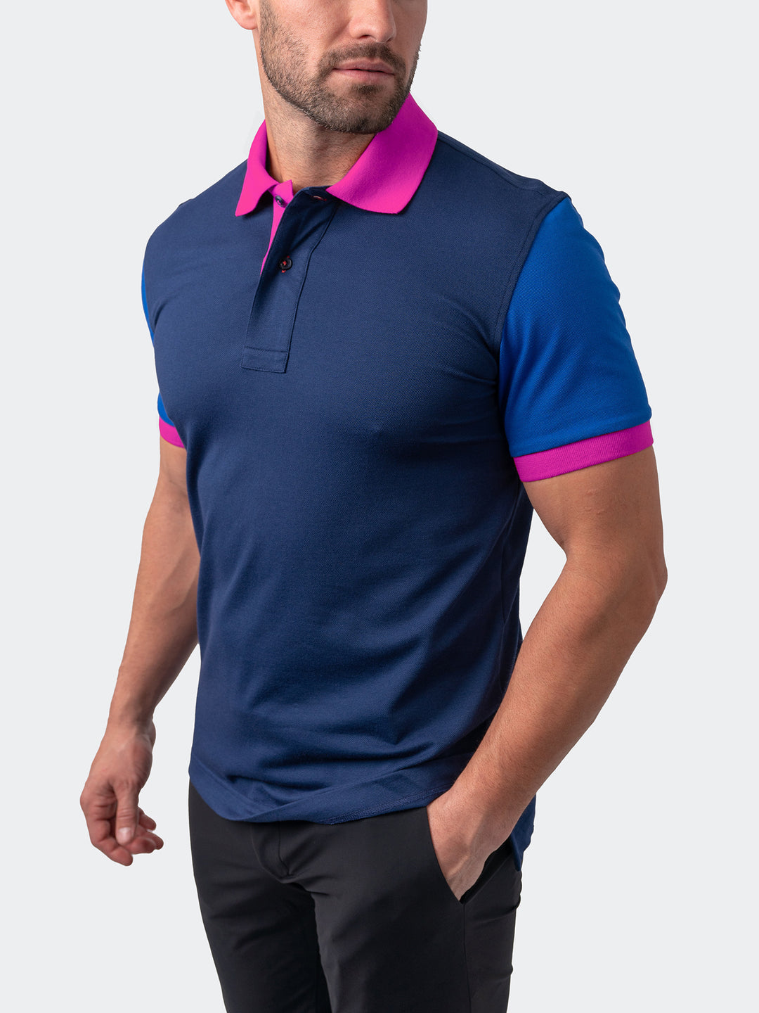 Maceoo Short Sleeves Polo | Polo Mozart Block Tip Blue