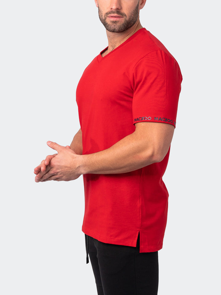 Maceoo Stretch Short-Sleeve Tshirts | V-Neck VivaldiSleeve Red