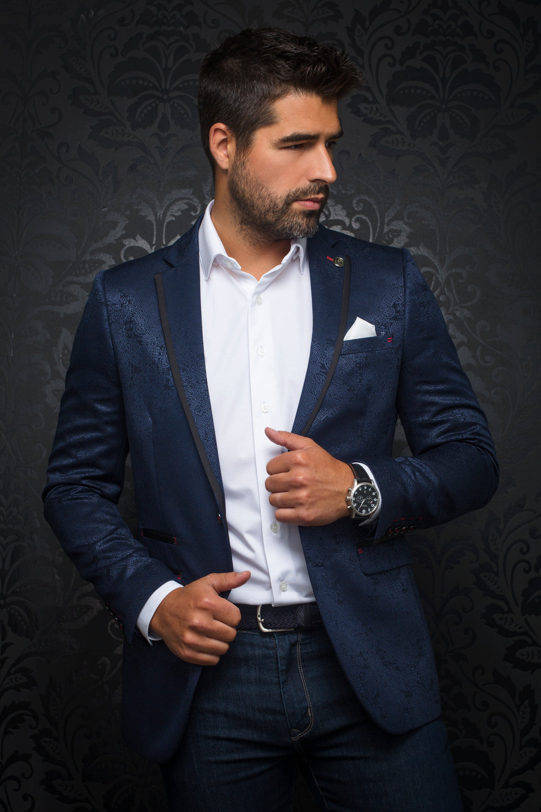 Au Noir Stretch Blazer | William Jacquard Navy