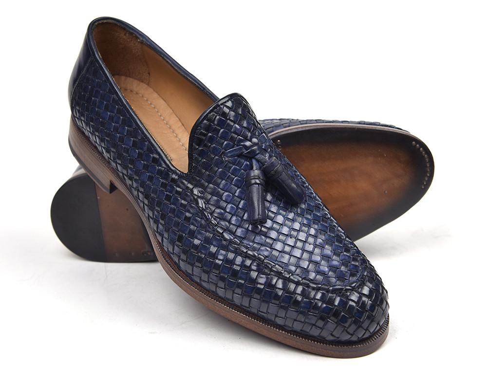 Paul Parkman Woven Leather Tassel Loafers Navy (ID#WVN44-NAVY)