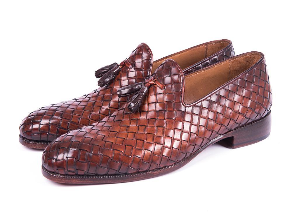 Paul Parkman Woven Leather Tassel Loafers Brown (ID#WVN88-BRW)